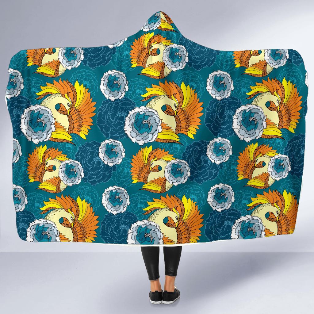 Phoenix Pattern Print Floral Hooded Blanket-grizzshop