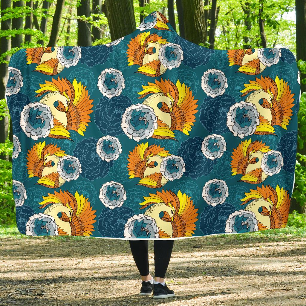 Phoenix Pattern Print Floral Hooded Blanket-grizzshop