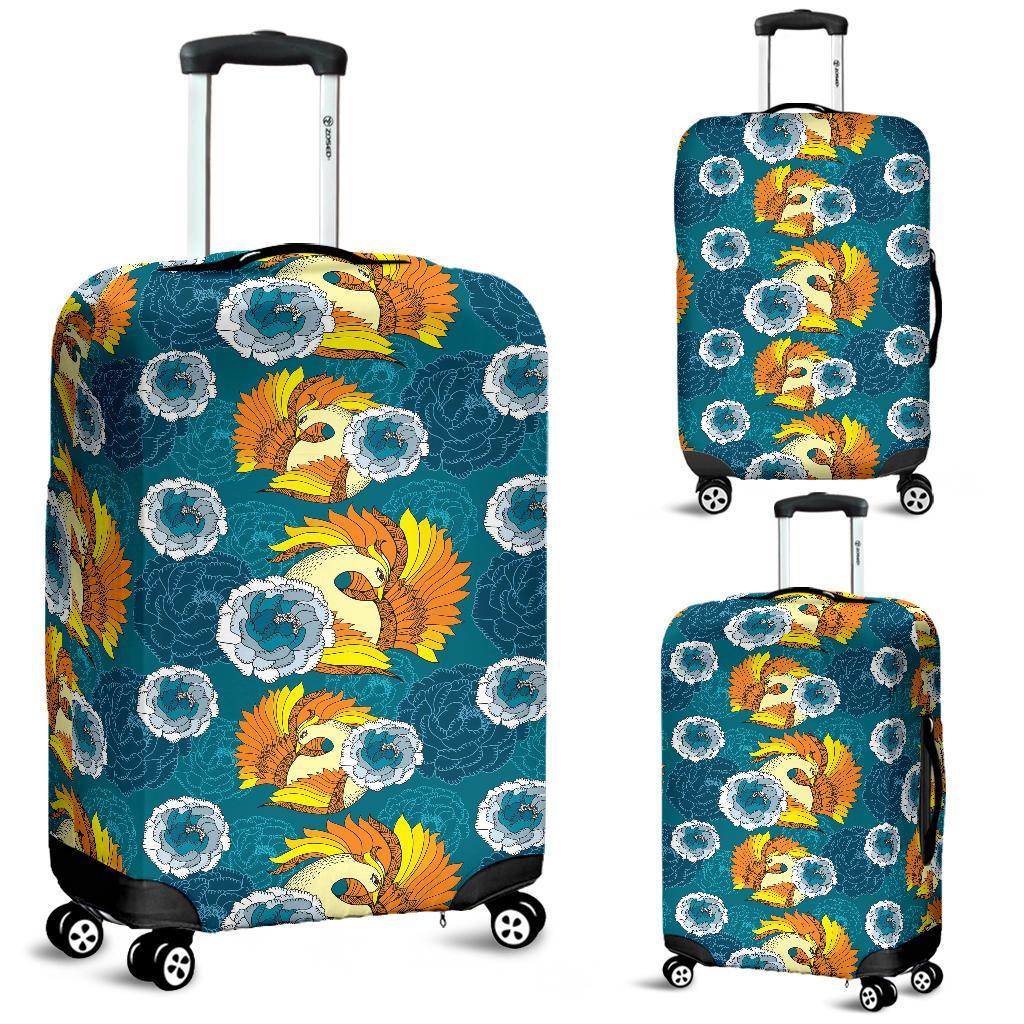 Phoenix Pattern Print Floral Luggage Cover Protector-grizzshop