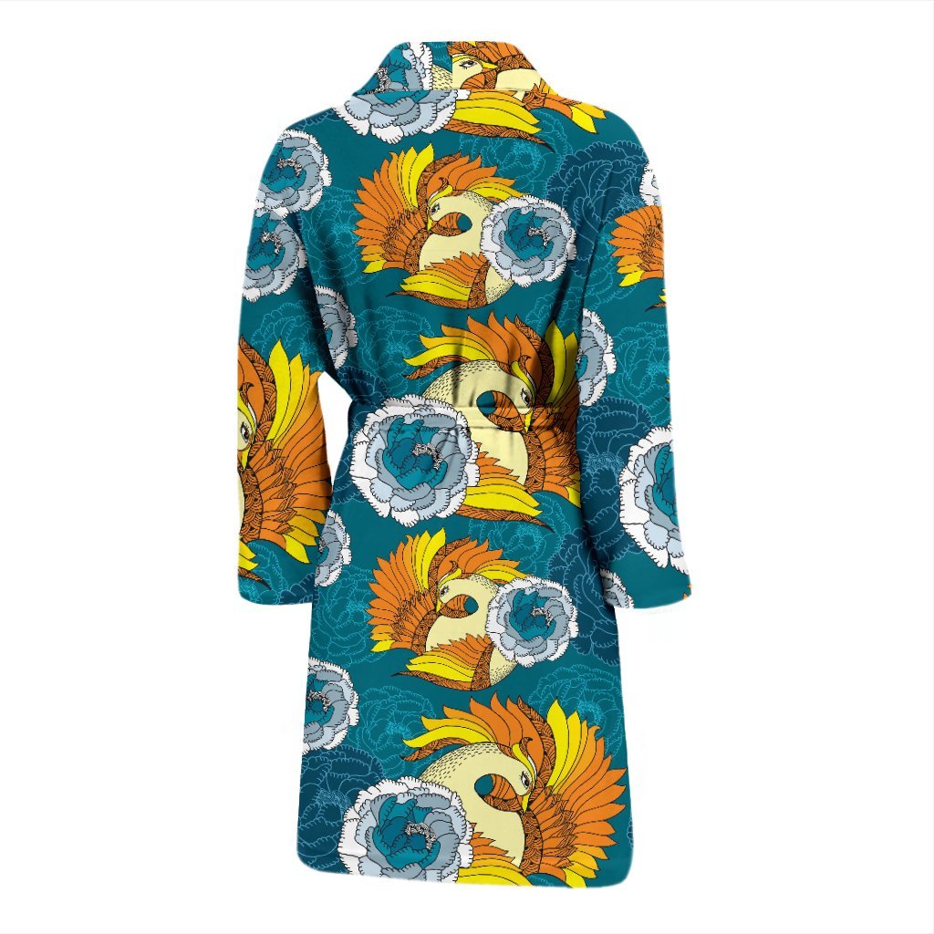 Phoenix Pattern Print Floral Men Long Robe-grizzshop