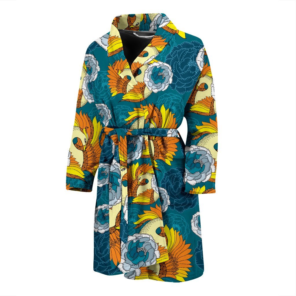 Phoenix Pattern Print Floral Men Long Robe-grizzshop