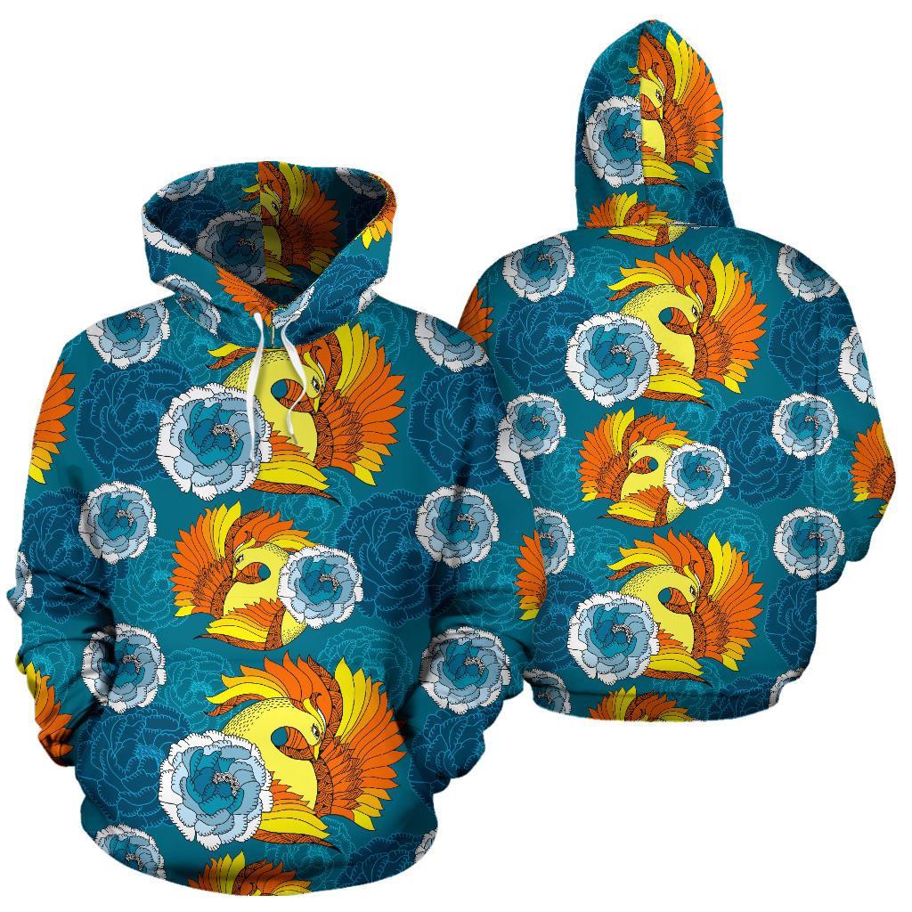 Phoenix Pattern Print Floral Men Women Pullover Hoodie-grizzshop