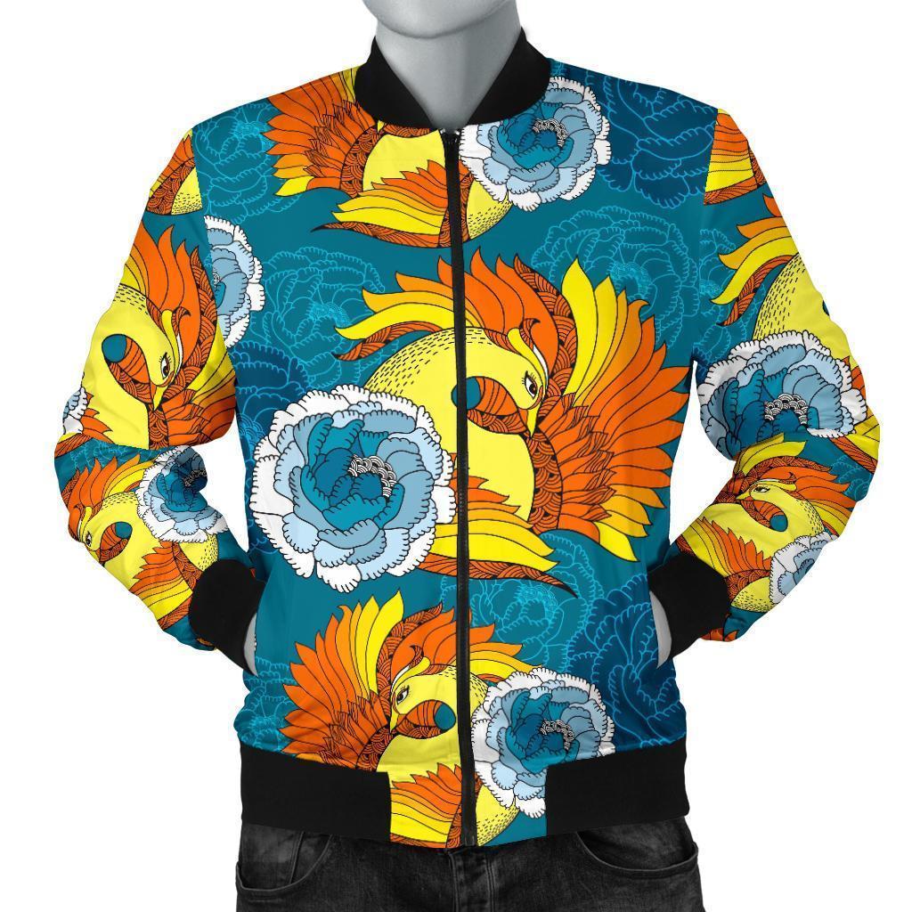 Phoenix Pattern Print Floral Men's Bomber Jacket-grizzshop