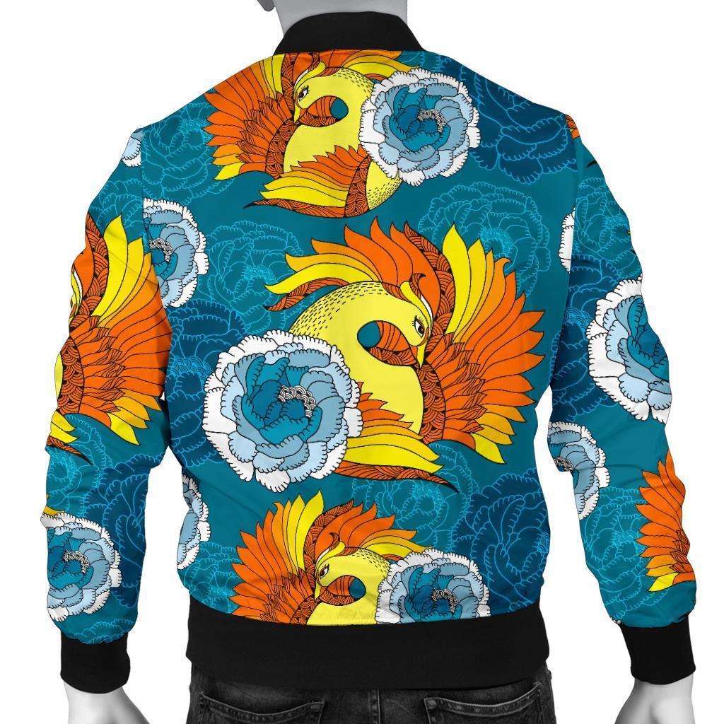 Phoenix Pattern Print Floral Men's Bomber Jacket-grizzshop