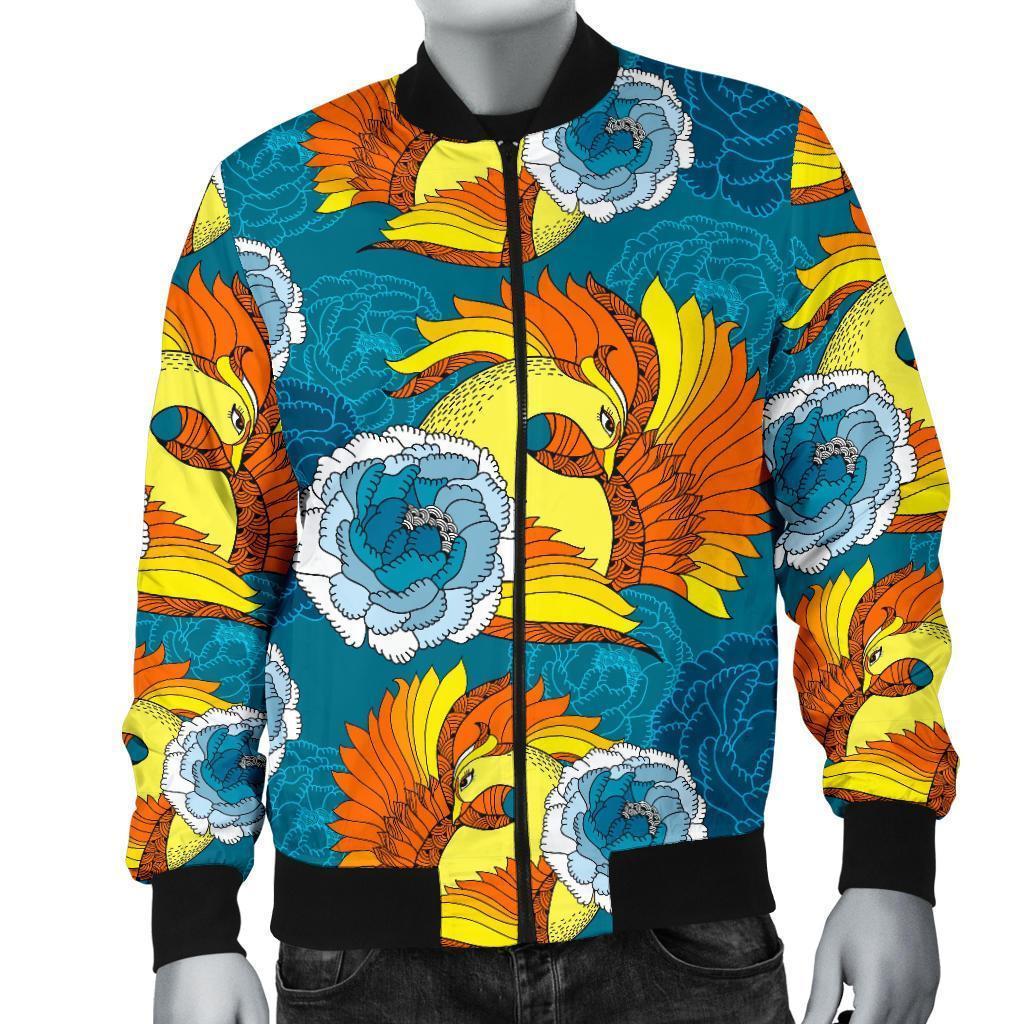 Phoenix Pattern Print Floral Men's Bomber Jacket-grizzshop