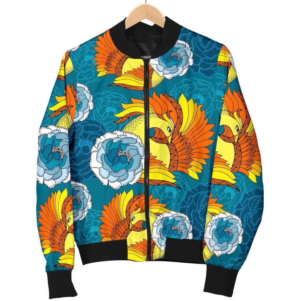 Phoenix Pattern Print Floral Men's Bomber Jacket-grizzshop