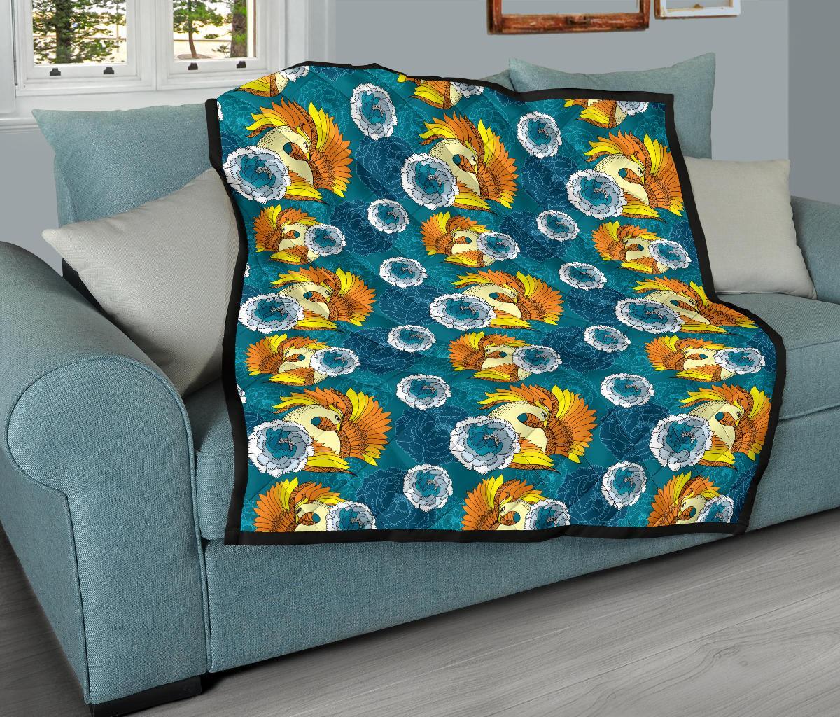 Phoenix Pattern Print Floral Quilt-grizzshop