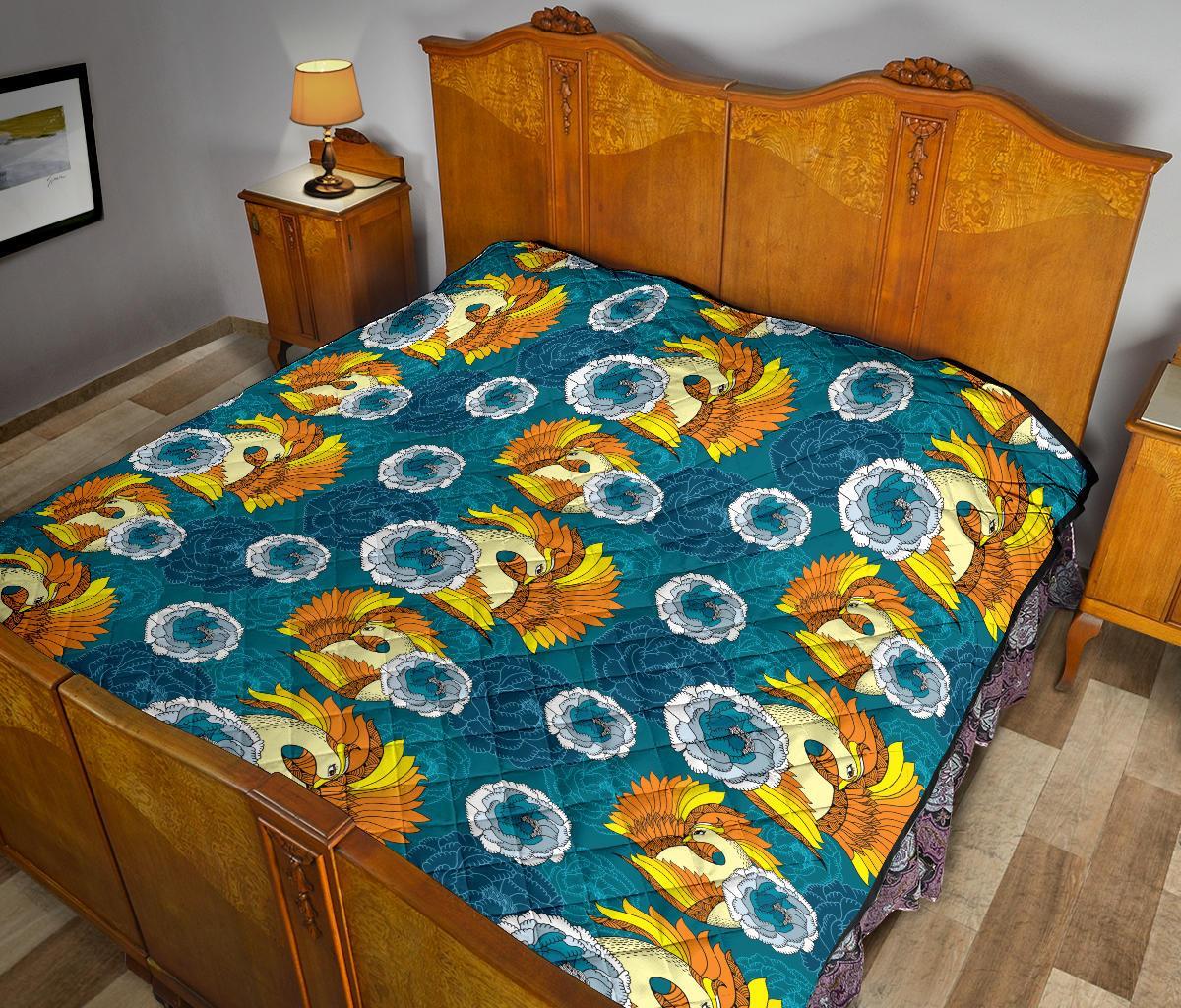 Phoenix Pattern Print Floral Quilt-grizzshop