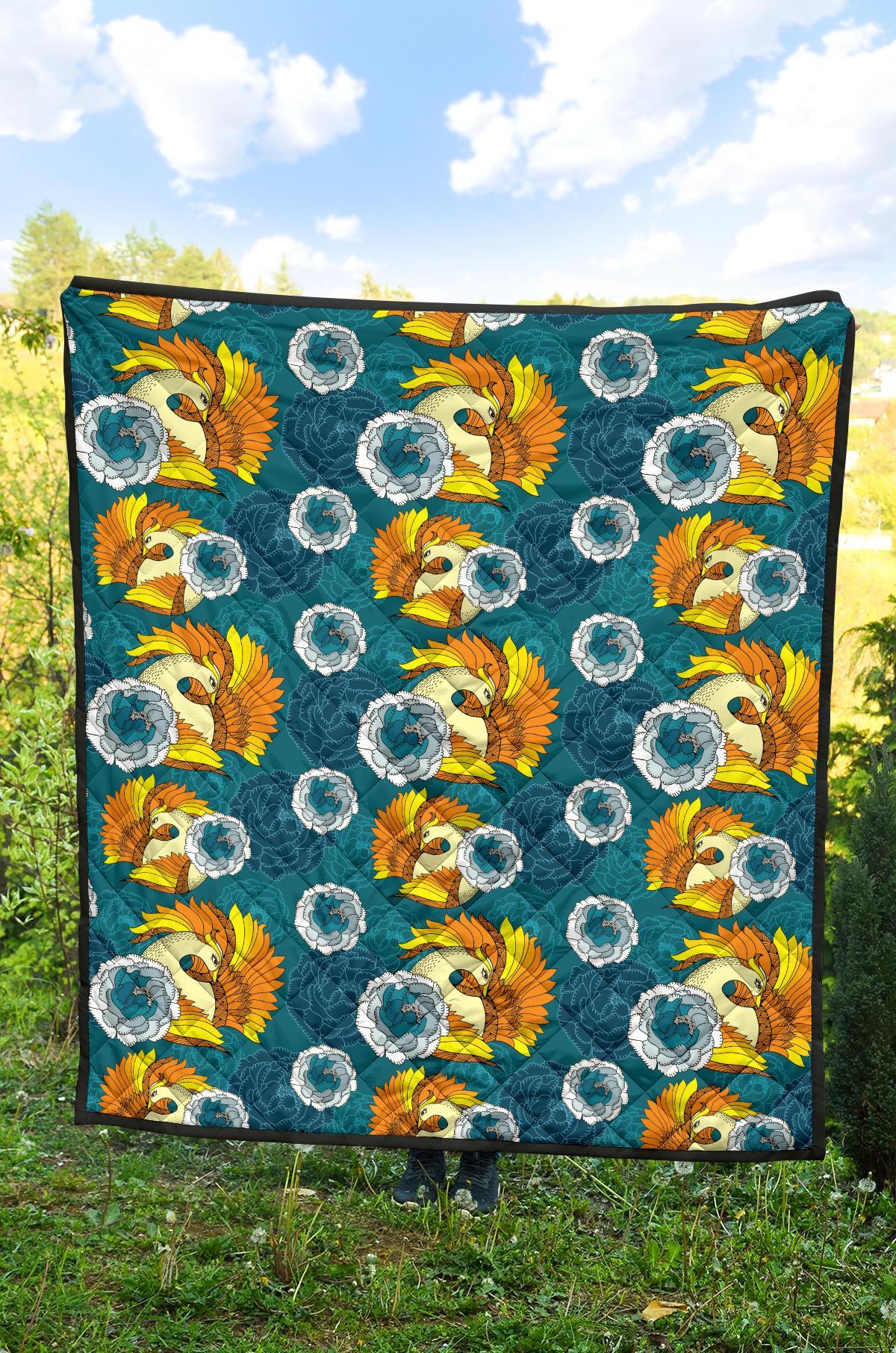 Phoenix Pattern Print Floral Quilt-grizzshop