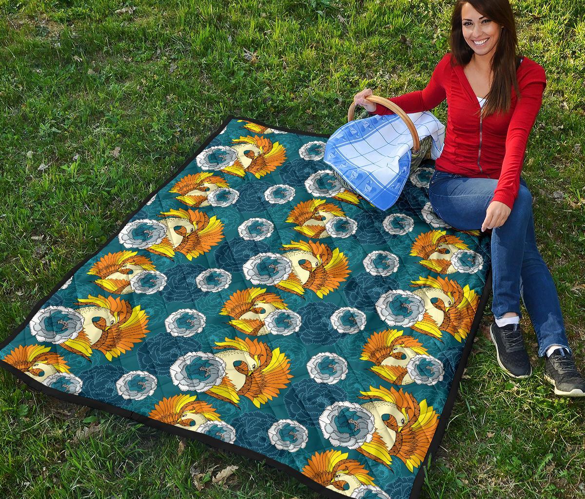 Phoenix Pattern Print Floral Quilt-grizzshop