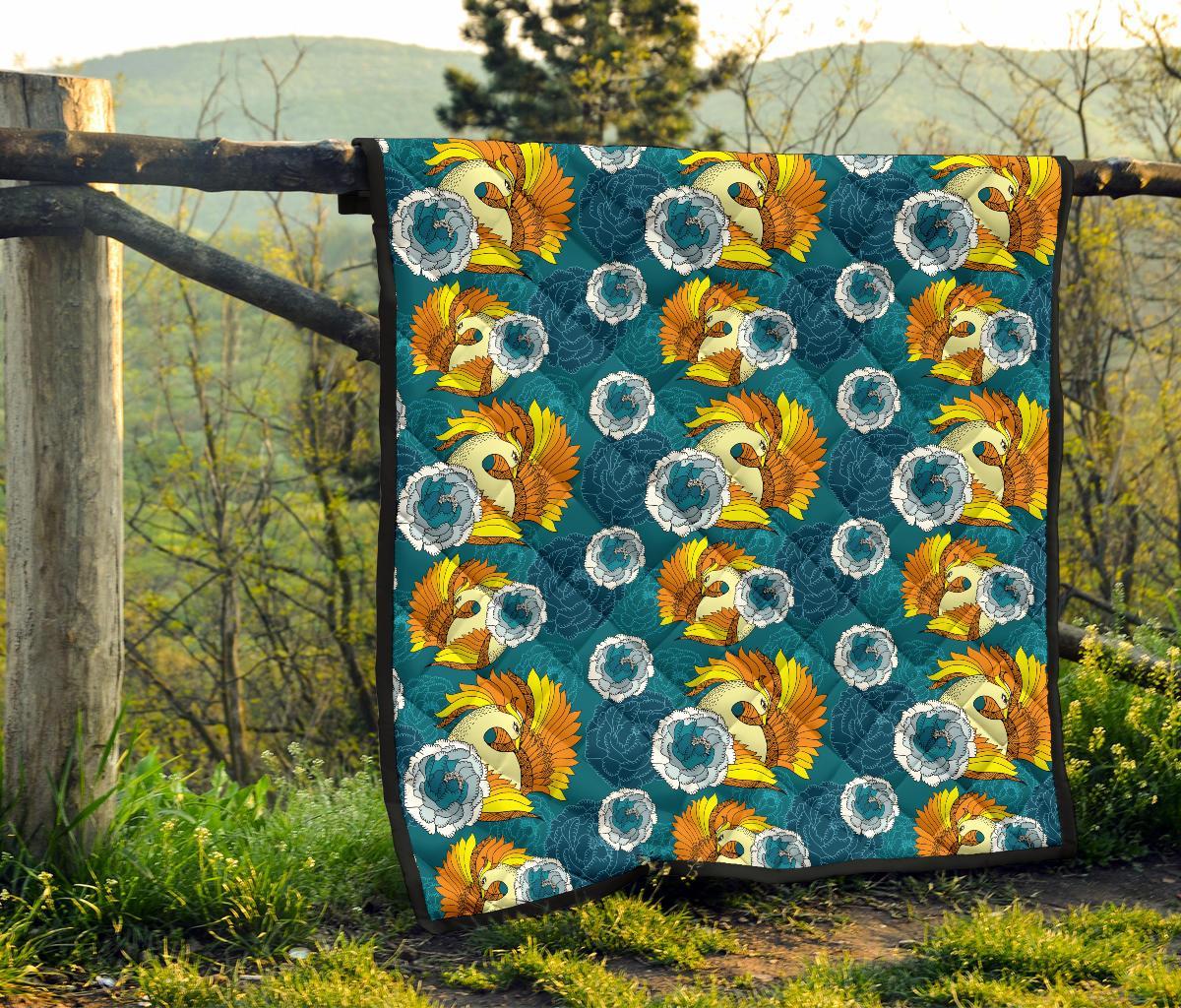 Phoenix Pattern Print Floral Quilt-grizzshop