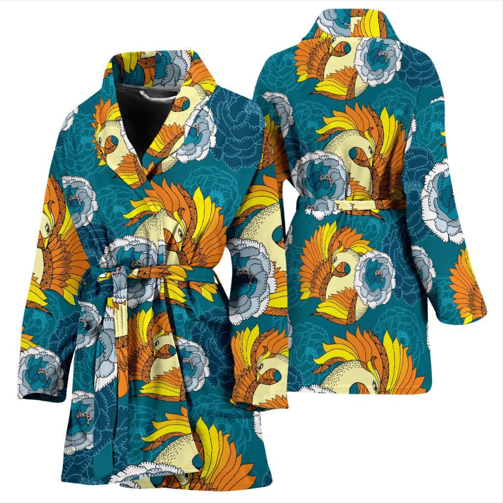 Phoenix Pattern Print Floral Women Long Robe-grizzshop