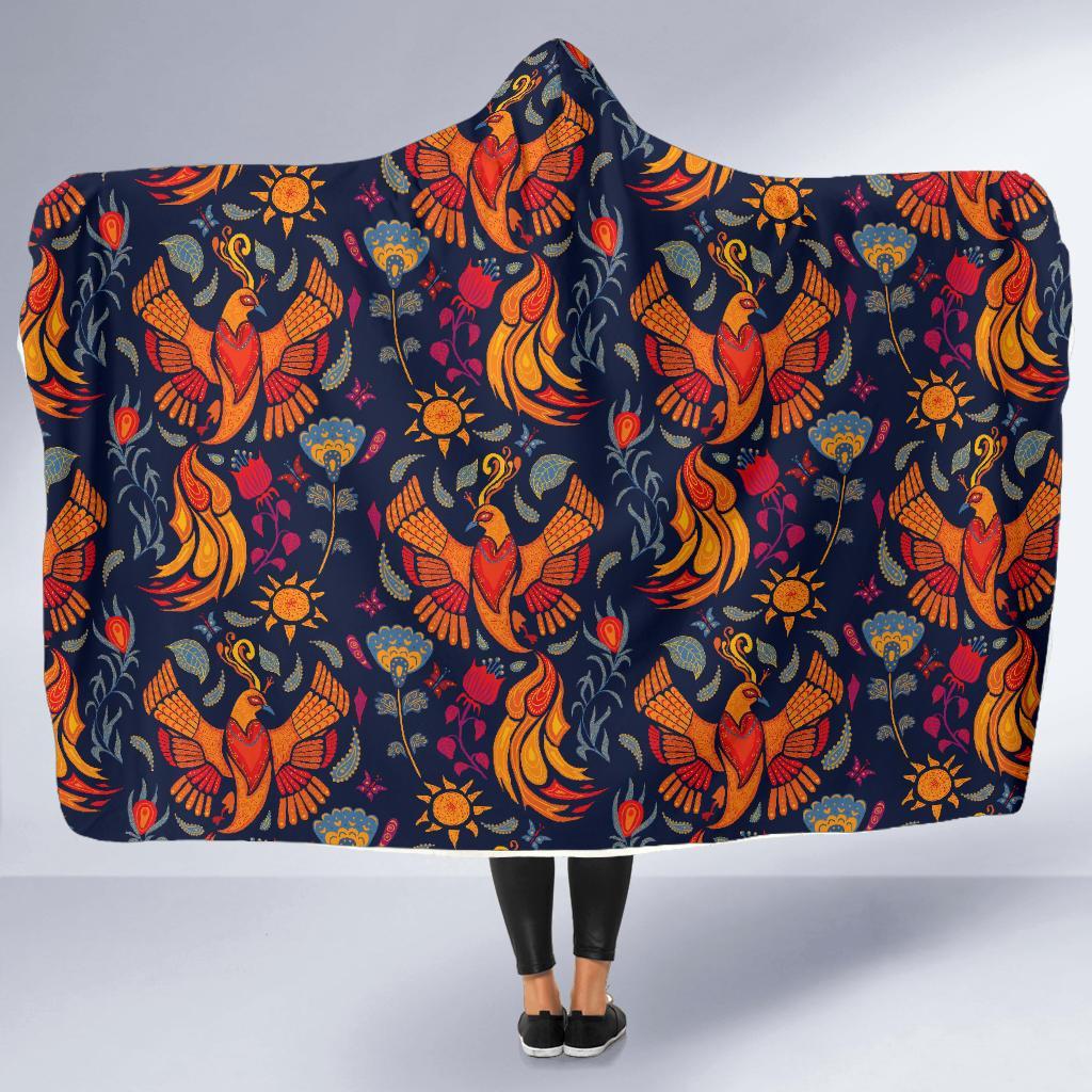 Phoenix Pattern Print Hooded Blanket-grizzshop