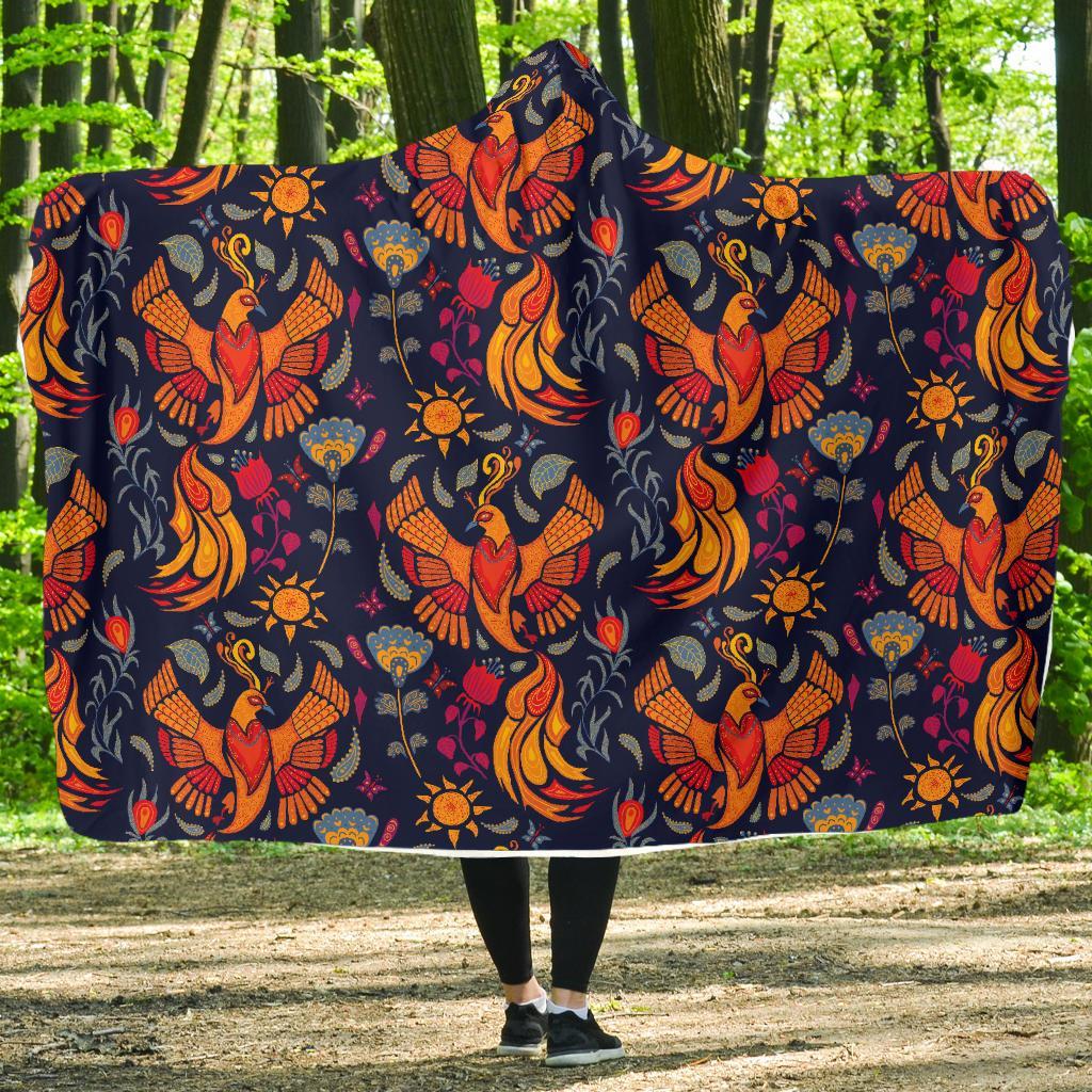 Phoenix Pattern Print Hooded Blanket-grizzshop