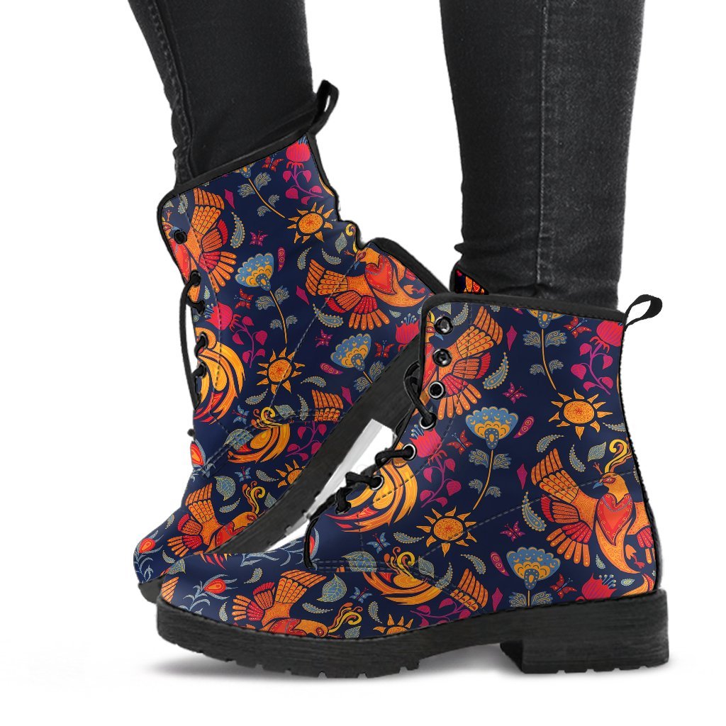 Phoenix Pattern Print Men Women Leather Boots-grizzshop