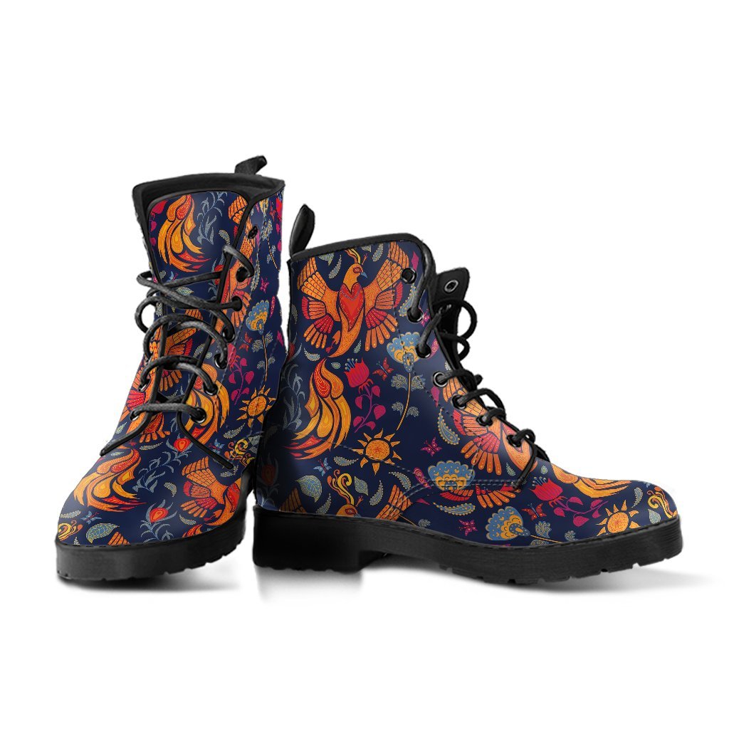 Phoenix Pattern Print Men Women Leather Boots-grizzshop