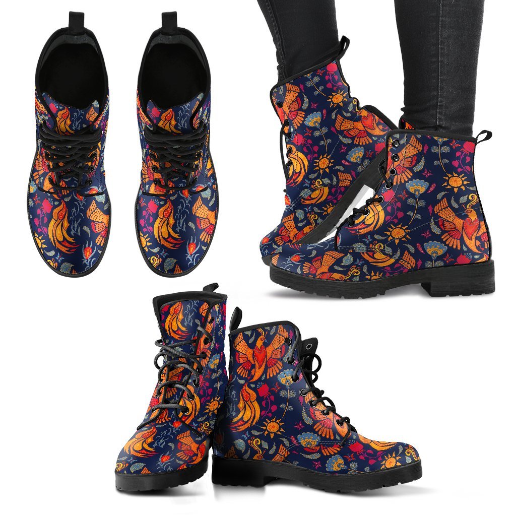 Phoenix Pattern Print Men Women Leather Boots-grizzshop