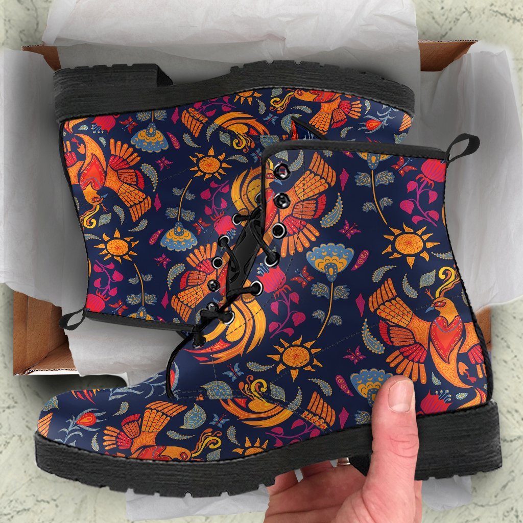 Phoenix Pattern Print Men Women Leather Boots-grizzshop