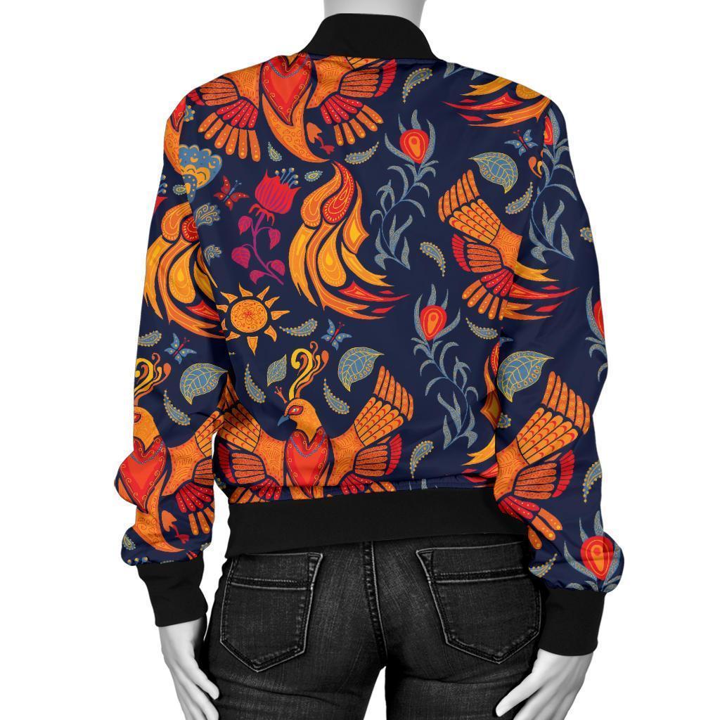 Phoenix Pattern Print Women Casual Bomber Jacket-grizzshop