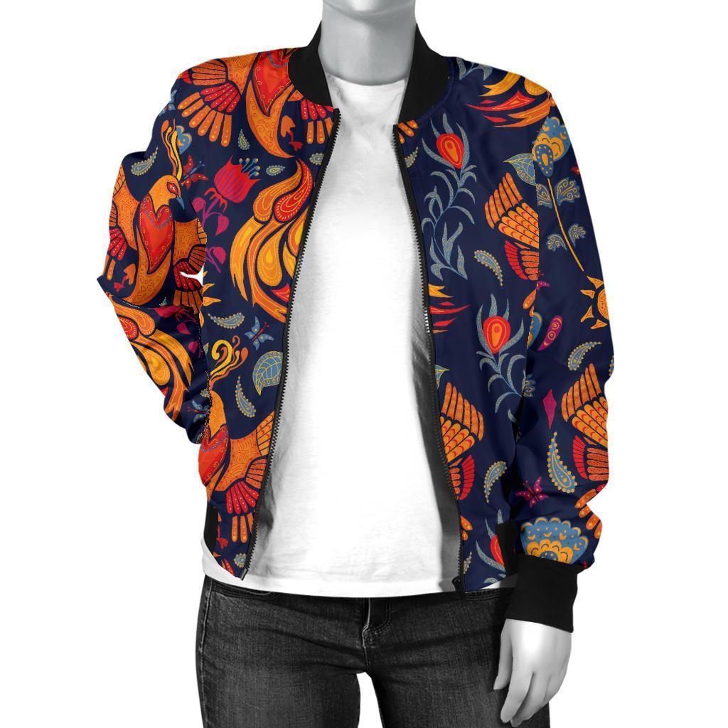 Phoenix Pattern Print Women Casual Bomber Jacket-grizzshop