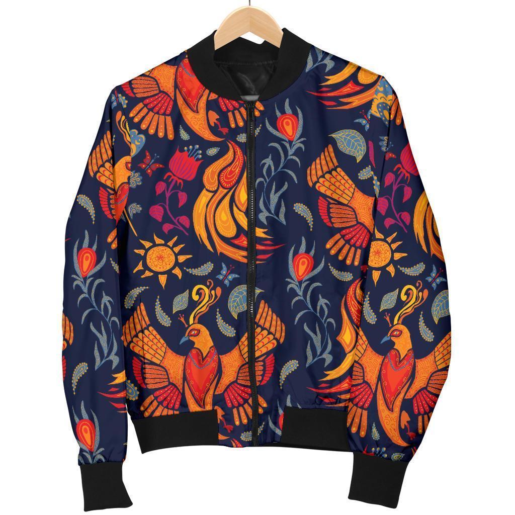 Phoenix Pattern Print Women Casual Bomber Jacket-grizzshop