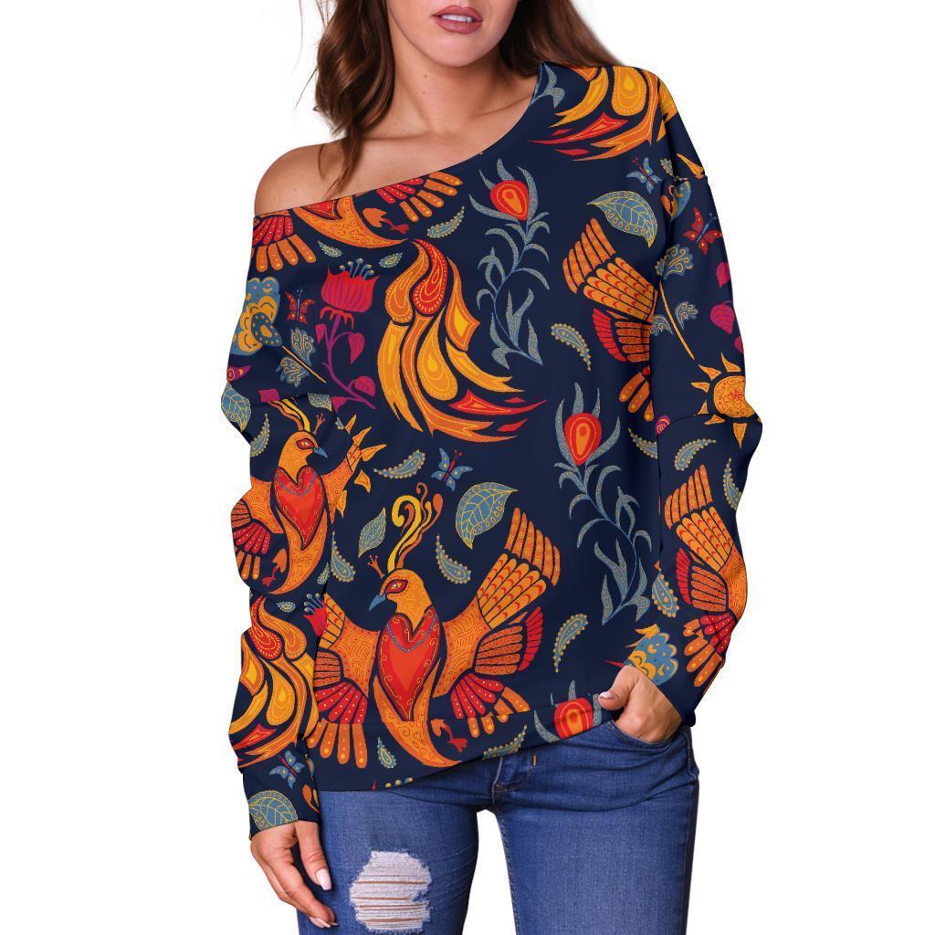 Phoenix Pattern Print Women Off Shoulder Sweatshirt-grizzshop