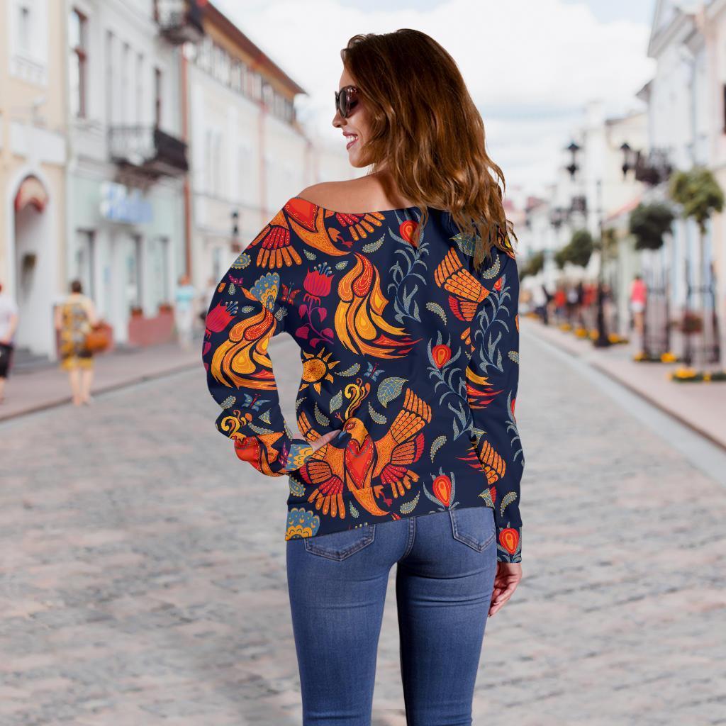 Phoenix Pattern Print Women Off Shoulder Sweatshirt-grizzshop