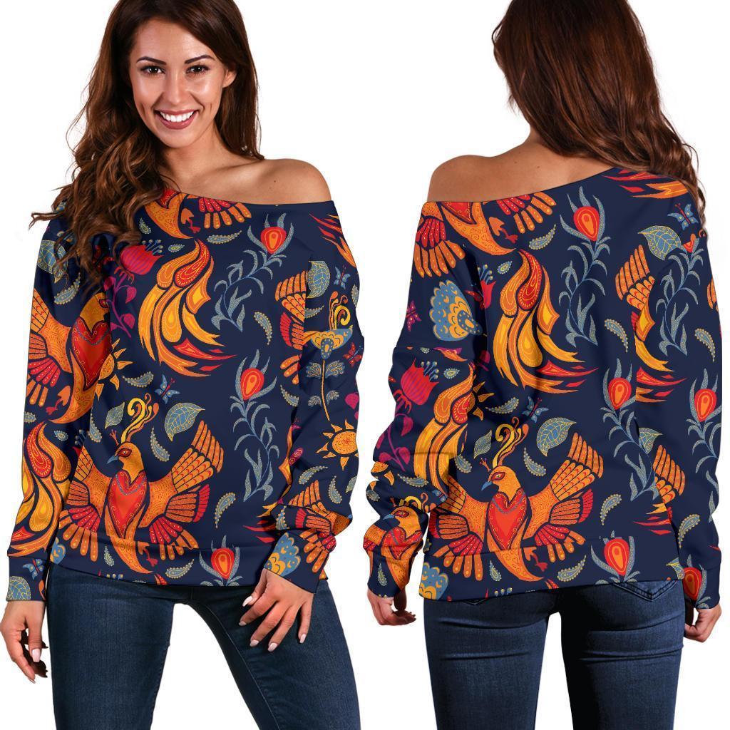 Phoenix Pattern Print Women Off Shoulder Sweatshirt-grizzshop