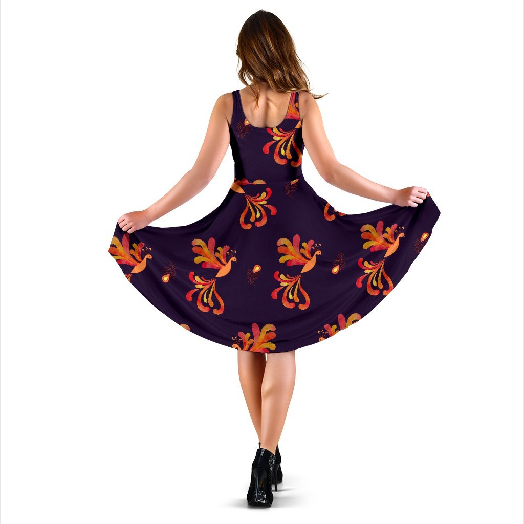 Phoenix Print Pattern Dress-grizzshop