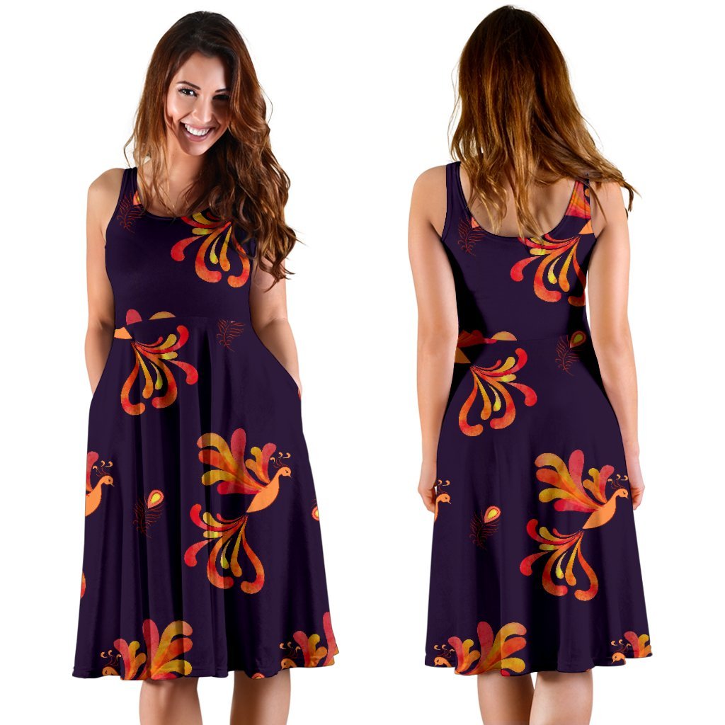 Phoenix Print Pattern Dress-grizzshop