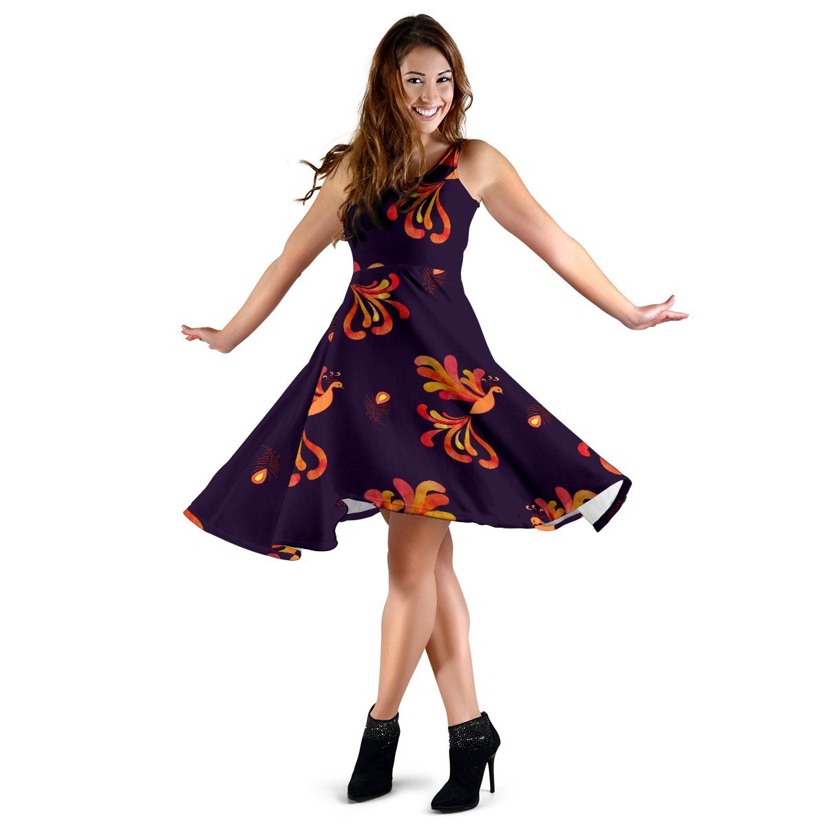 Phoenix Print Pattern Dress-grizzshop