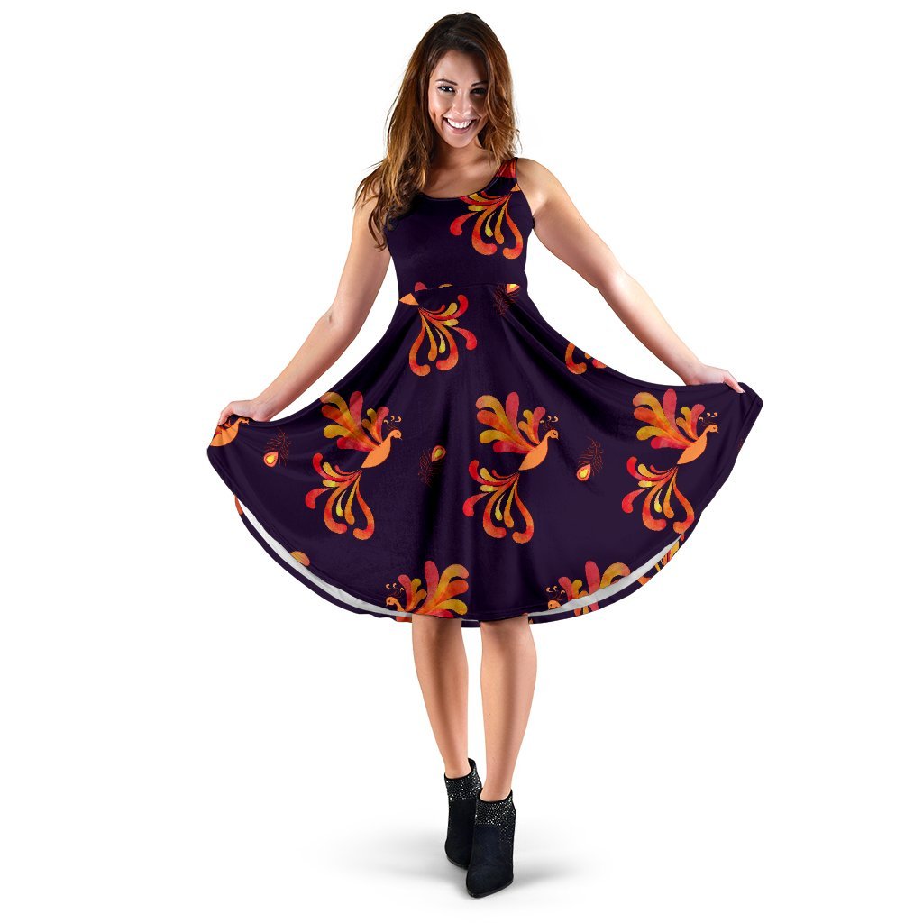 Phoenix Print Pattern Dress-grizzshop