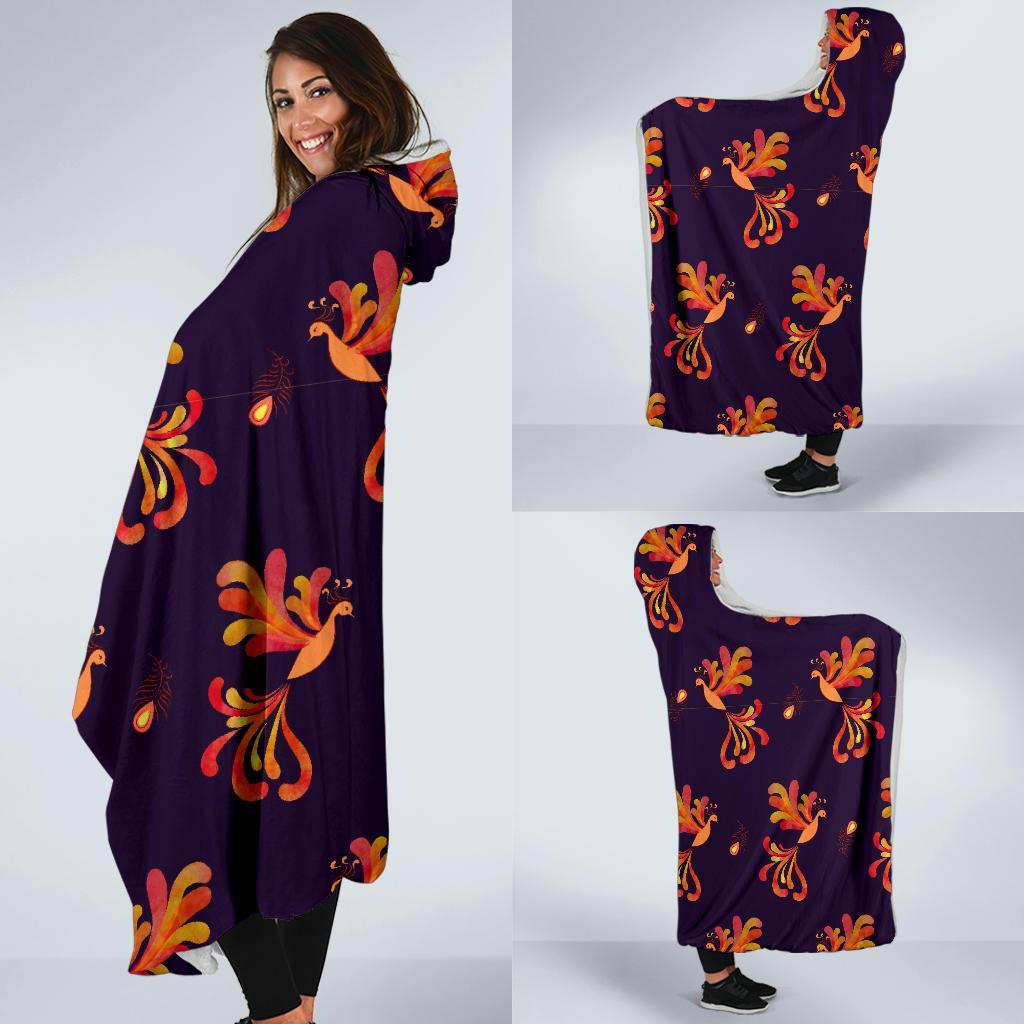 Phoenix Print Pattern Hooded Blanket-grizzshop