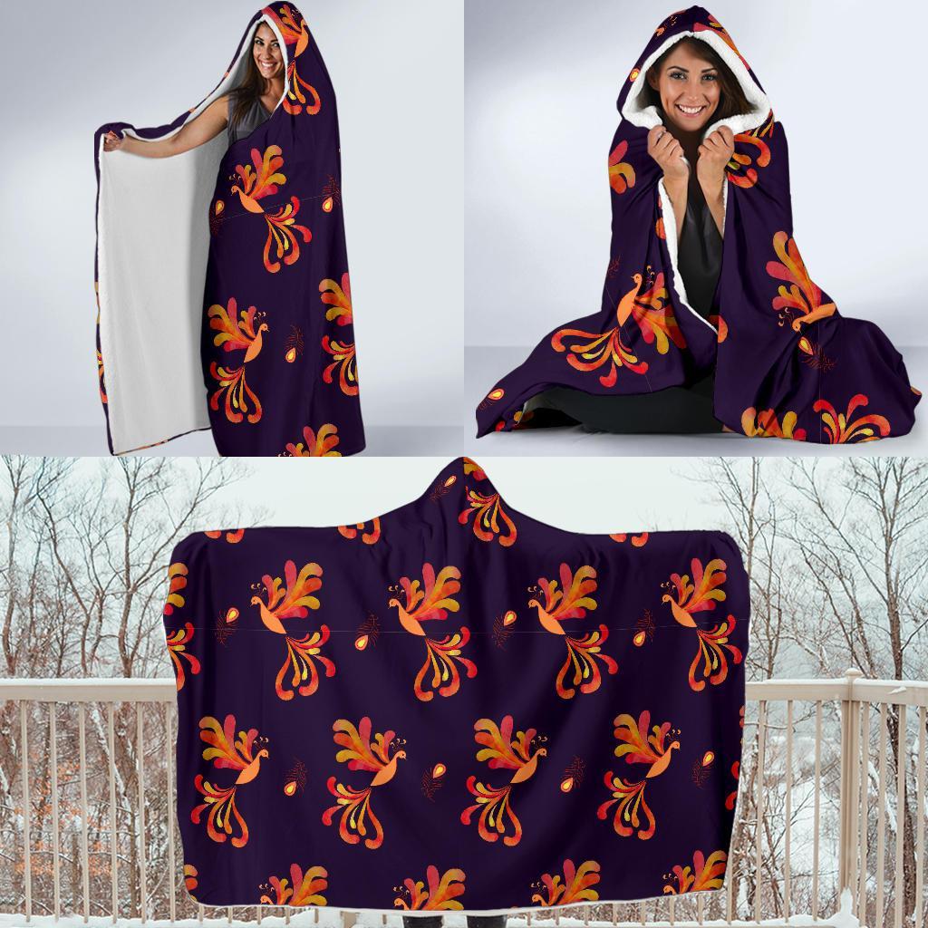 Phoenix Print Pattern Hooded Blanket-grizzshop