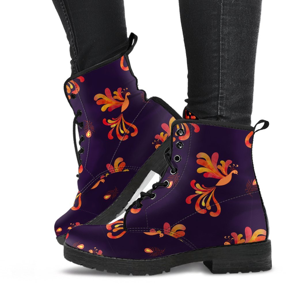 Phoenix Print Pattern Men Women Leather Boots-grizzshop