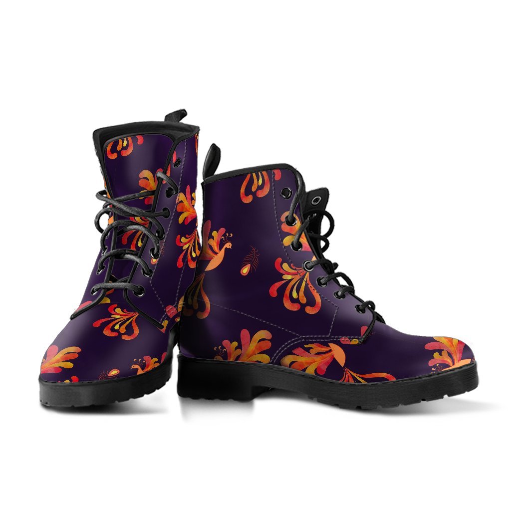 Phoenix Print Pattern Men Women Leather Boots-grizzshop