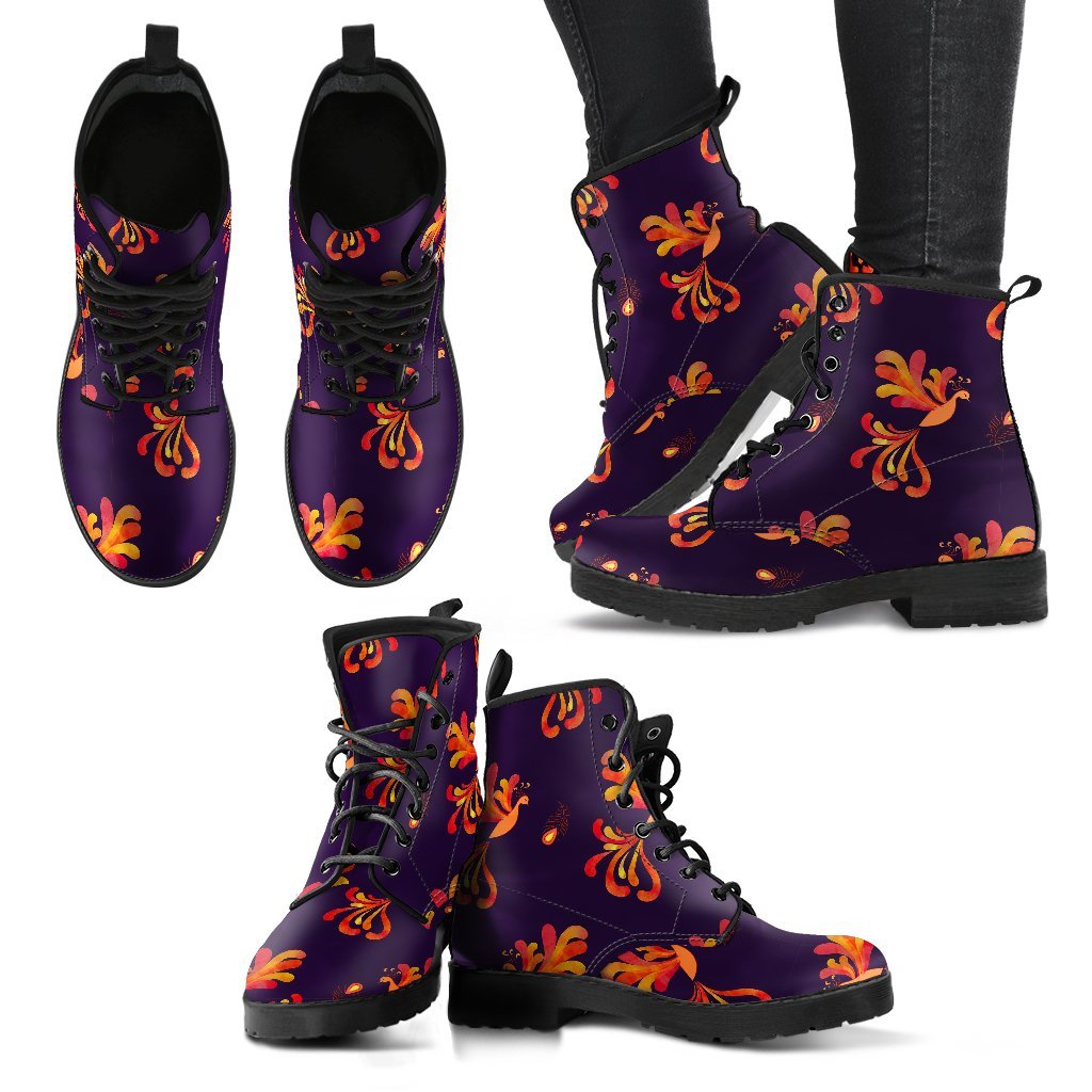 Phoenix Print Pattern Men Women Leather Boots-grizzshop