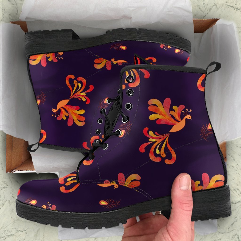 Phoenix Print Pattern Men Women Leather Boots-grizzshop