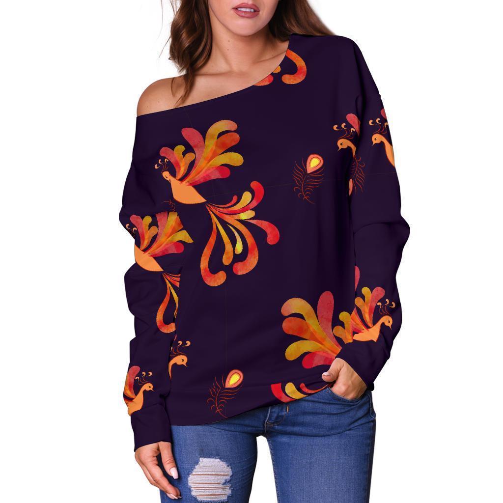 Phoenix Print Pattern Women Off Shoulder Sweatshirt-grizzshop