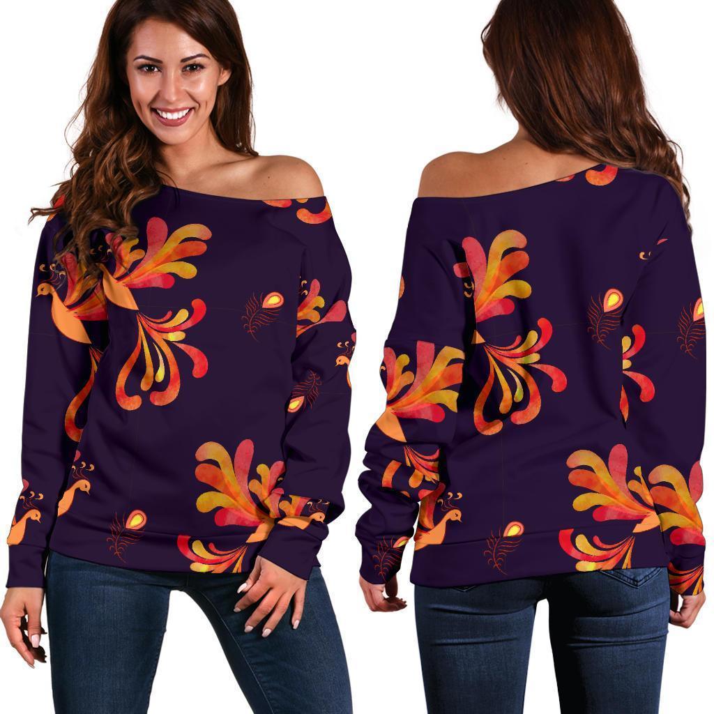 Phoenix Print Pattern Women Off Shoulder Sweatshirt-grizzshop