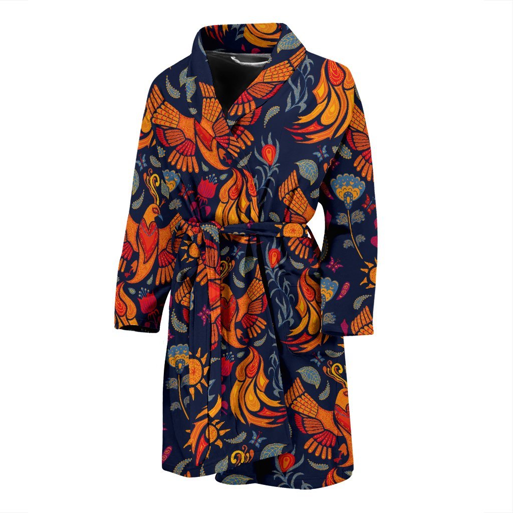 Phoenix Pattern Print Men Long Robe-grizzshop