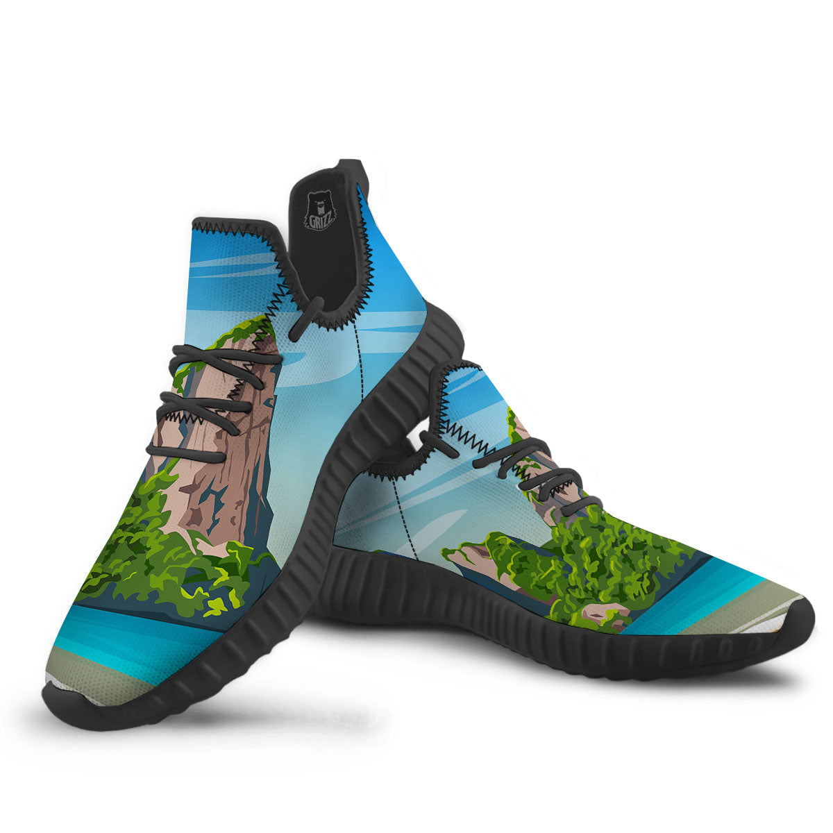Phuket Thailand Cartoon Print Black Walking Shoes-grizzshop