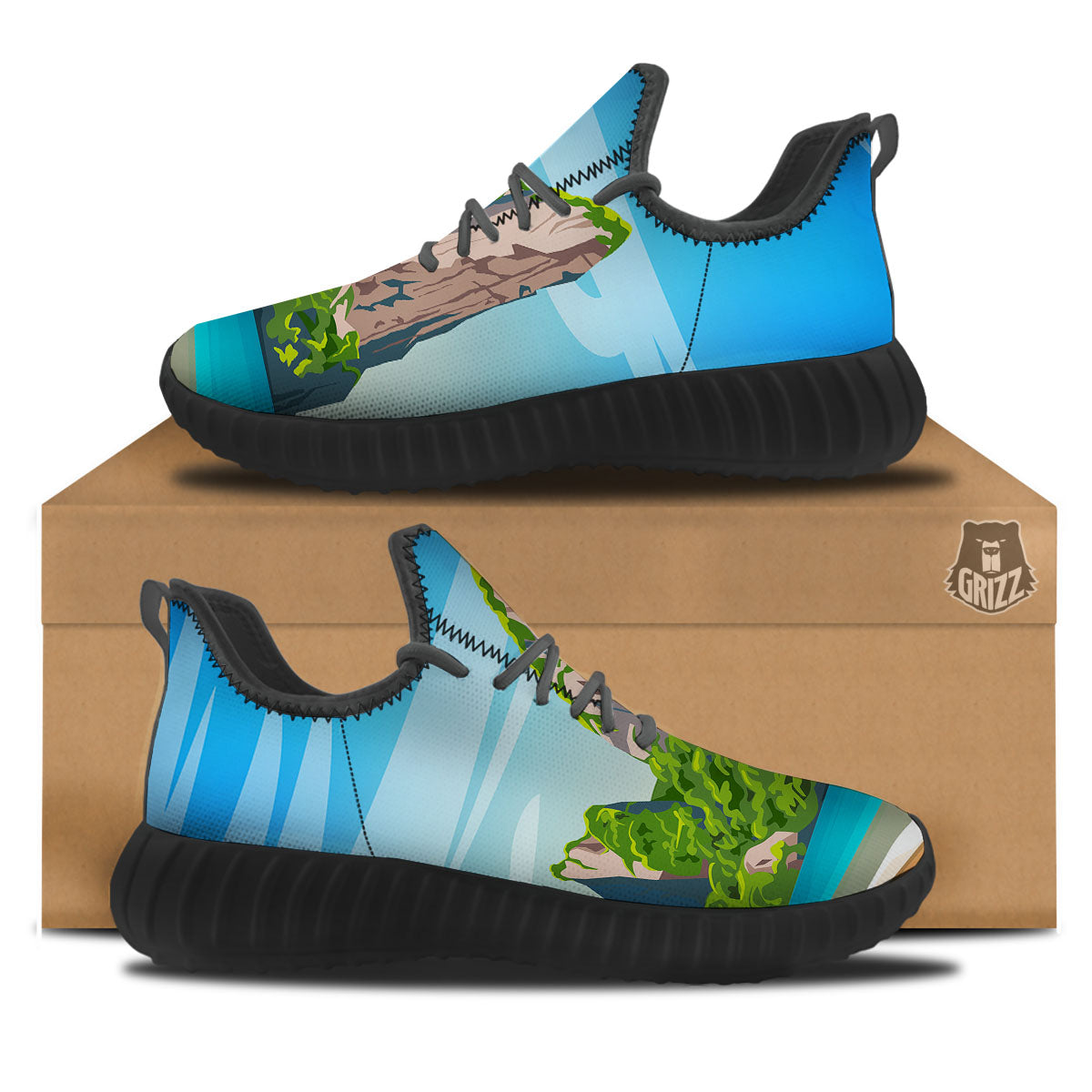 Phuket Thailand Cartoon Print Black Walking Shoes-grizzshop