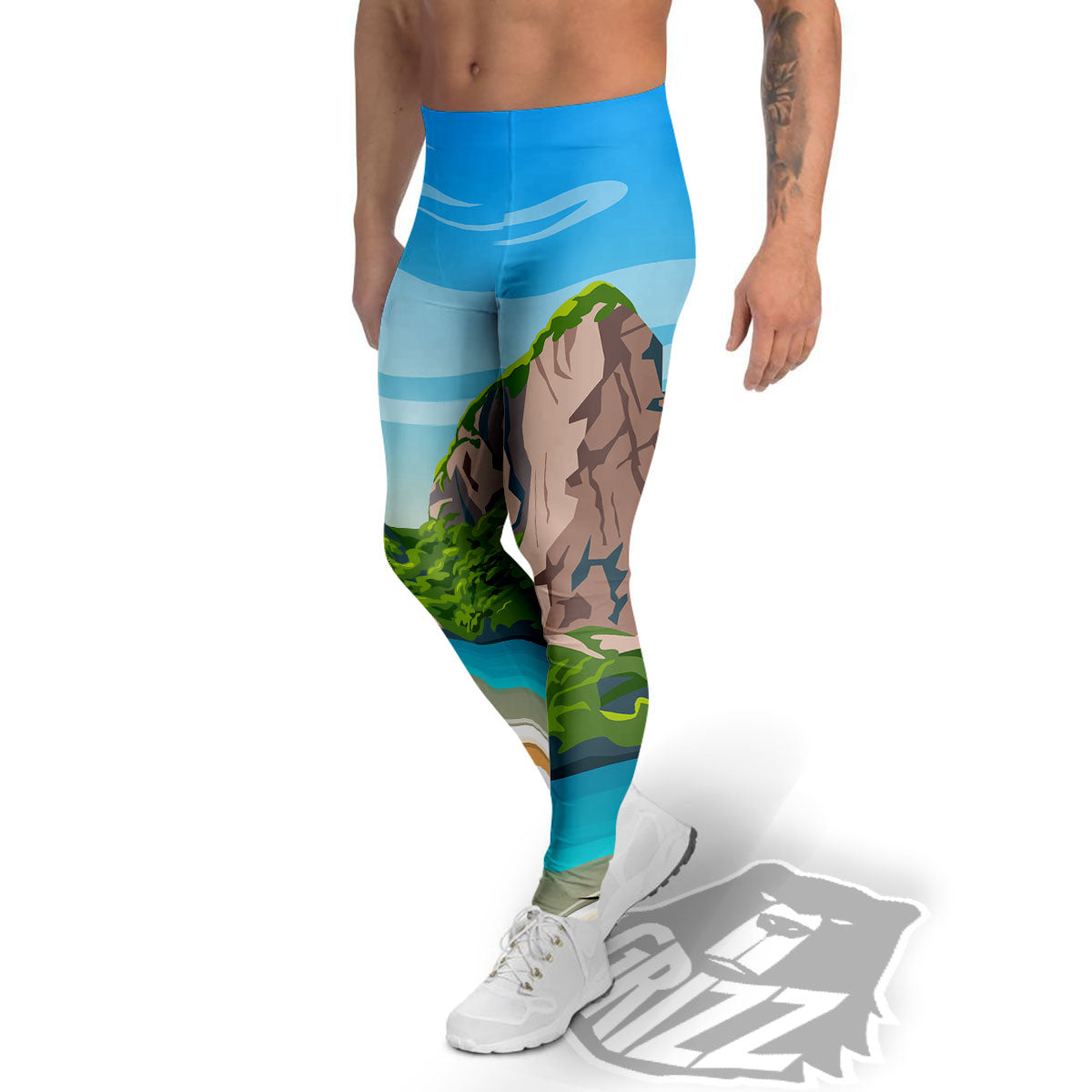 Phuket Thailand Cartoon Print Men's Leggings-grizzshop