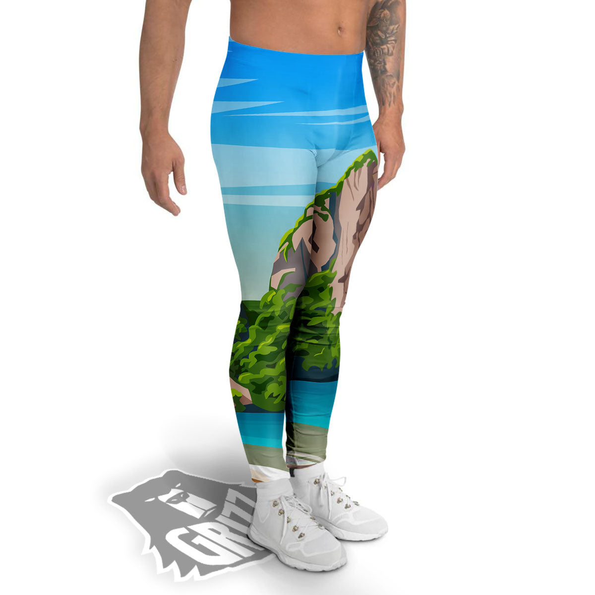 Phuket Thailand Cartoon Print Men's Leggings-grizzshop