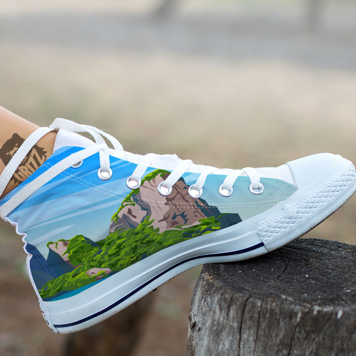 Phuket Thailand Cartoon Print White High Top Shoes-grizzshop