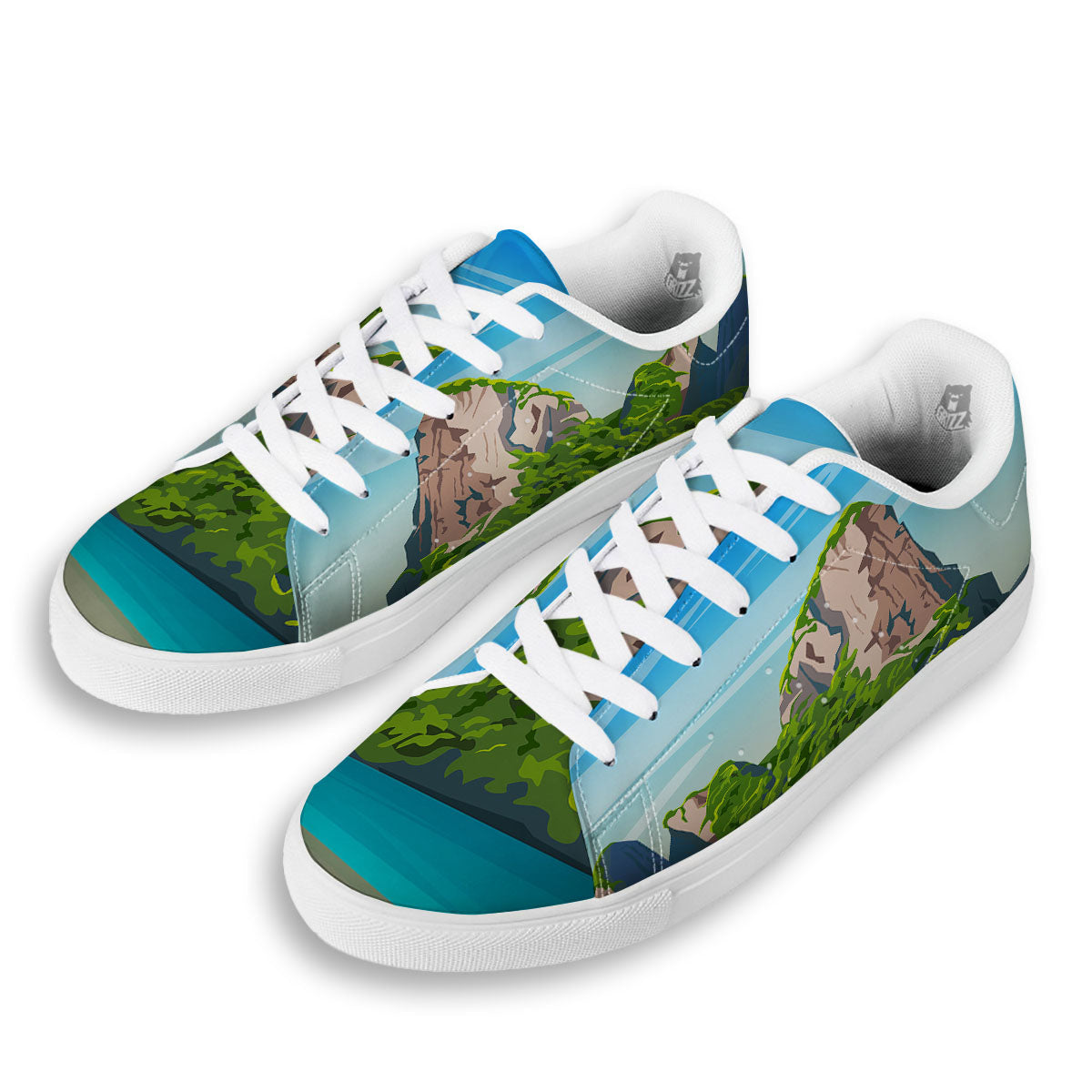 Phuket Thailand Cartoon Print White Low Top Sneakers-grizzshop