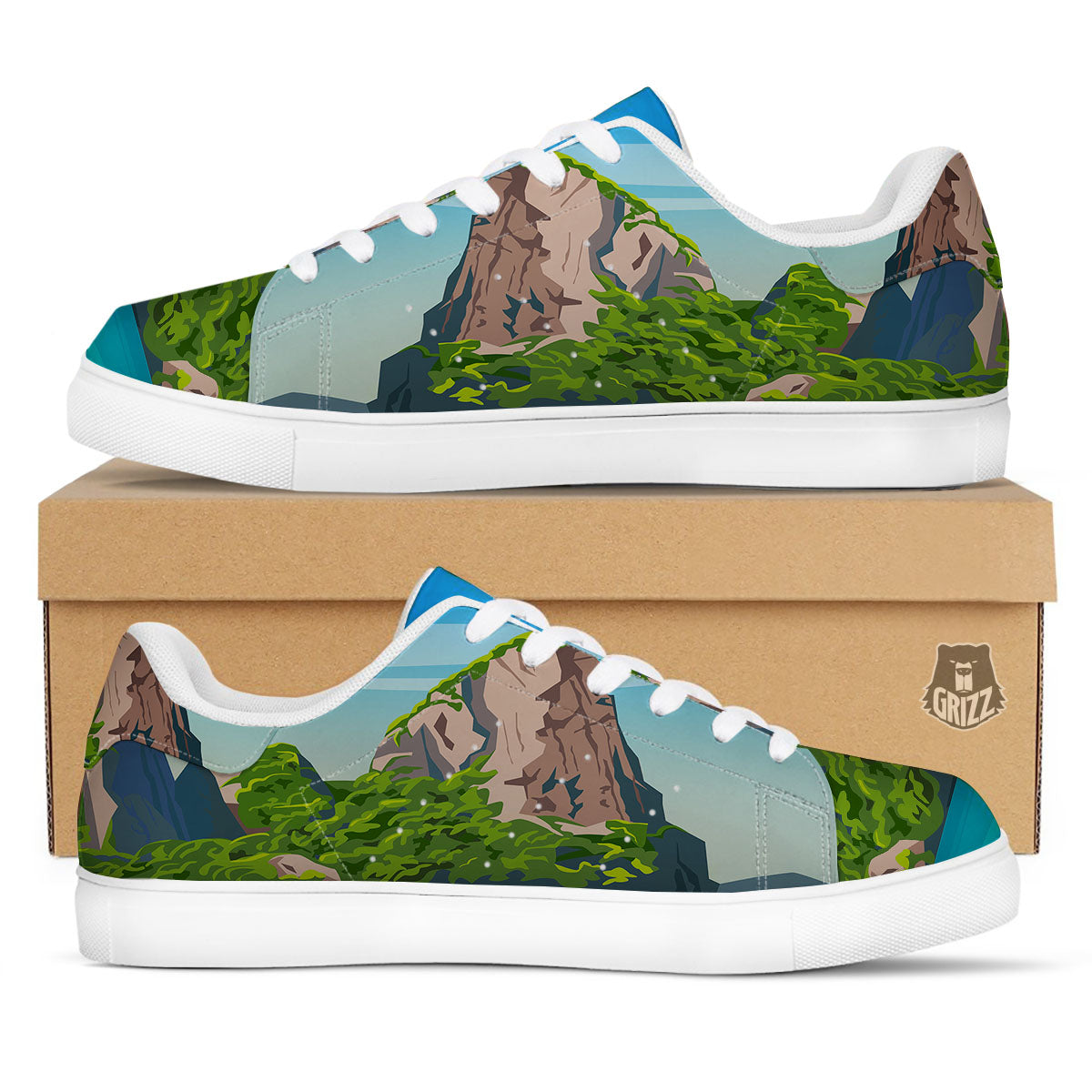 Phuket Thailand Cartoon Print White Low Top Sneakers-grizzshop