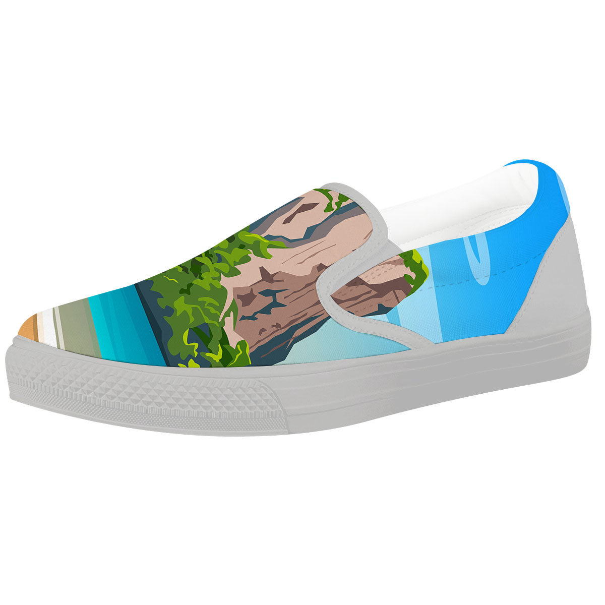 Phuket Thailand Cartoon Print White Slip On Shoes-grizzshop