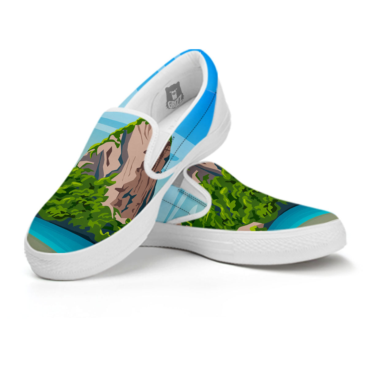 Phuket Thailand Cartoon Print White Slip On Shoes-grizzshop